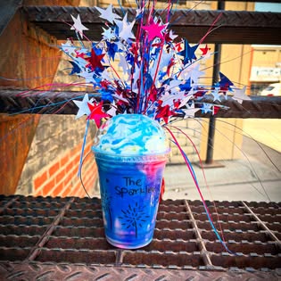 A patriotic star-topped frozen drink called The Sparkler at Moca Joe's